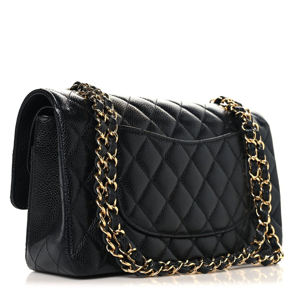 Caviar Quilted Medium Double Flap Black