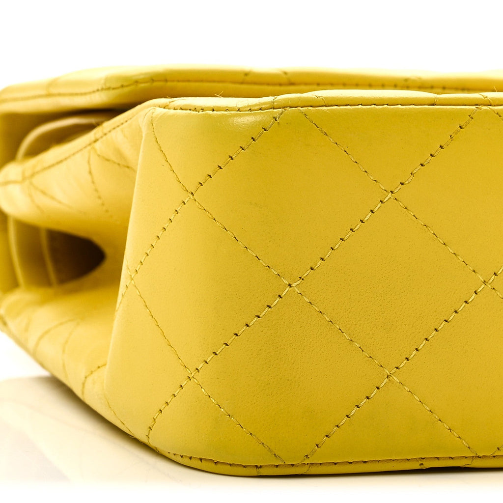 Lambskin Quilted Medium Double Flap Yellow
