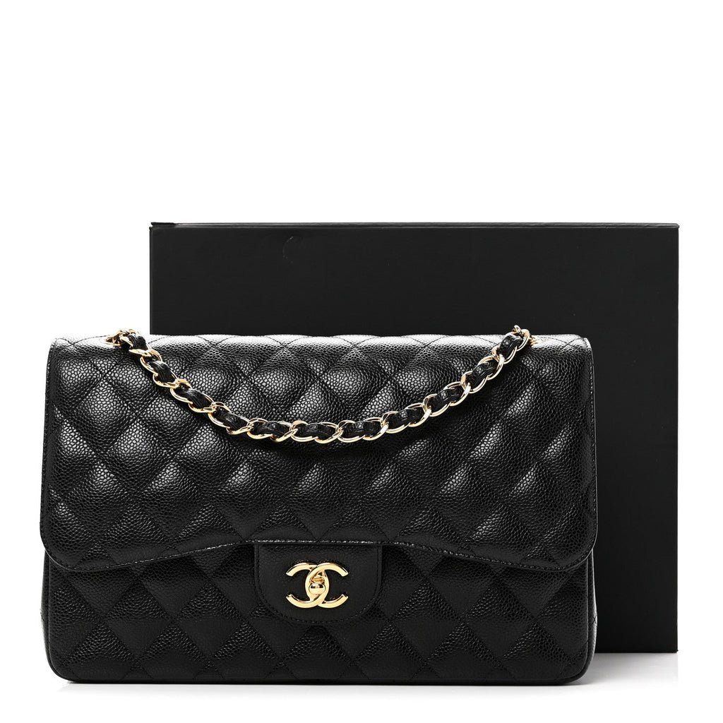 Caviar Quilted Jumbo Double Flap Black