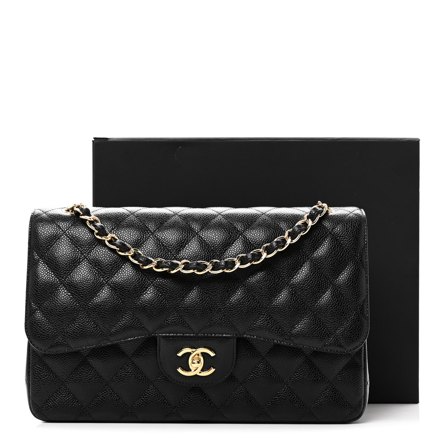 Caviar Quilted Jumbo Double Flap Black