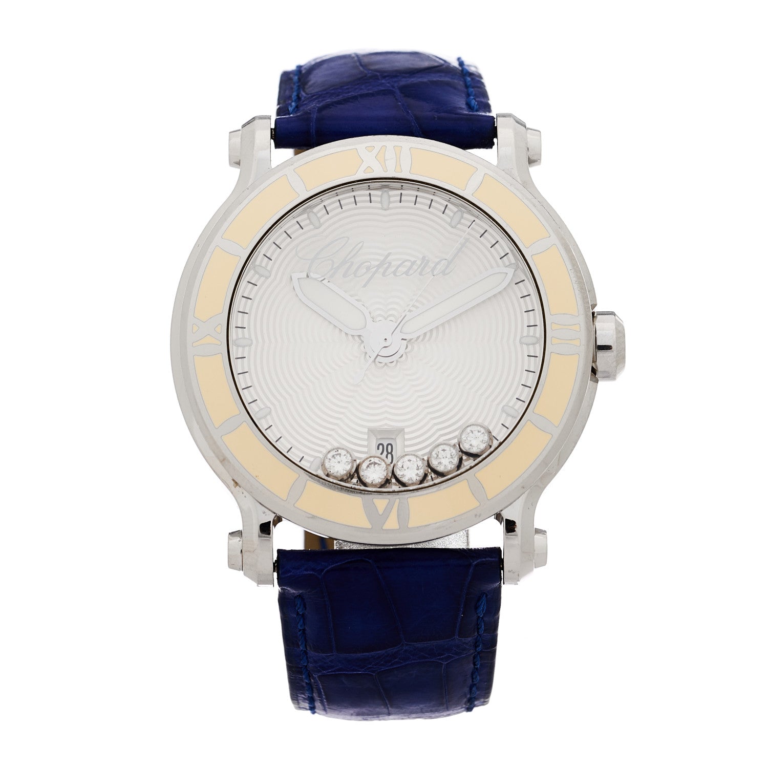 Stainless Steel Alligator 5 Diamond 42mm Happy Sport Quartz Watch