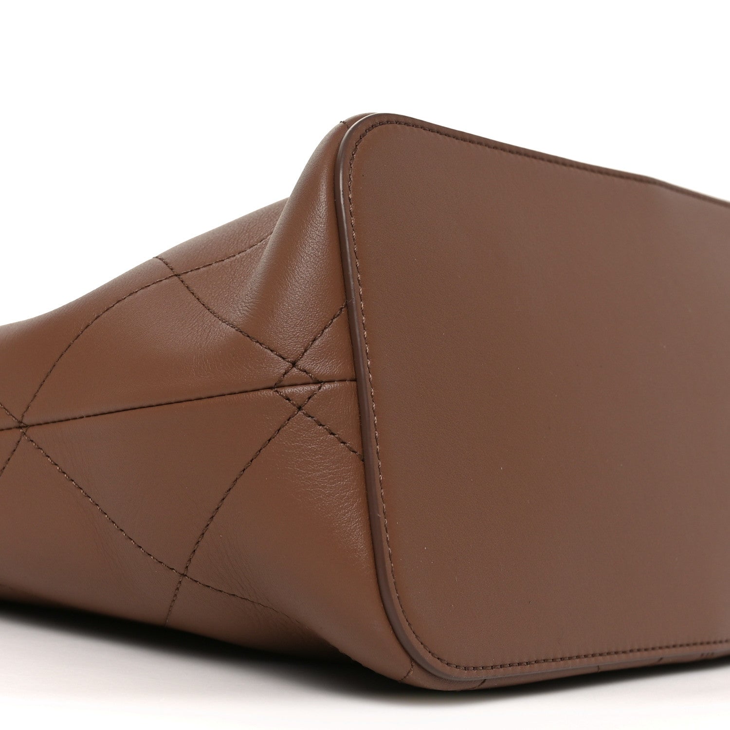 Calfskin Quilted Small Shopping Bag Brown