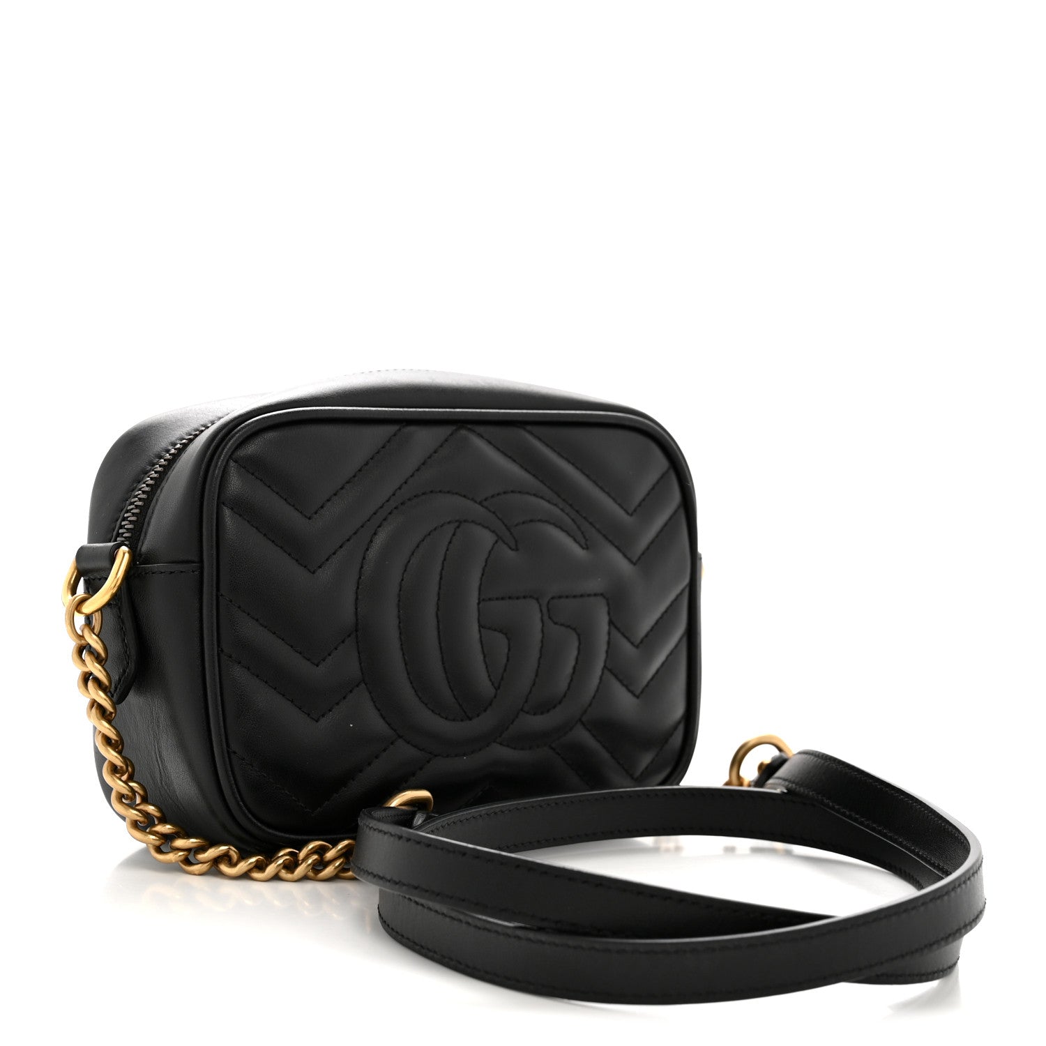 Calfskin Matelasse Mini GG Marmont Chain Shoulder Bag Black