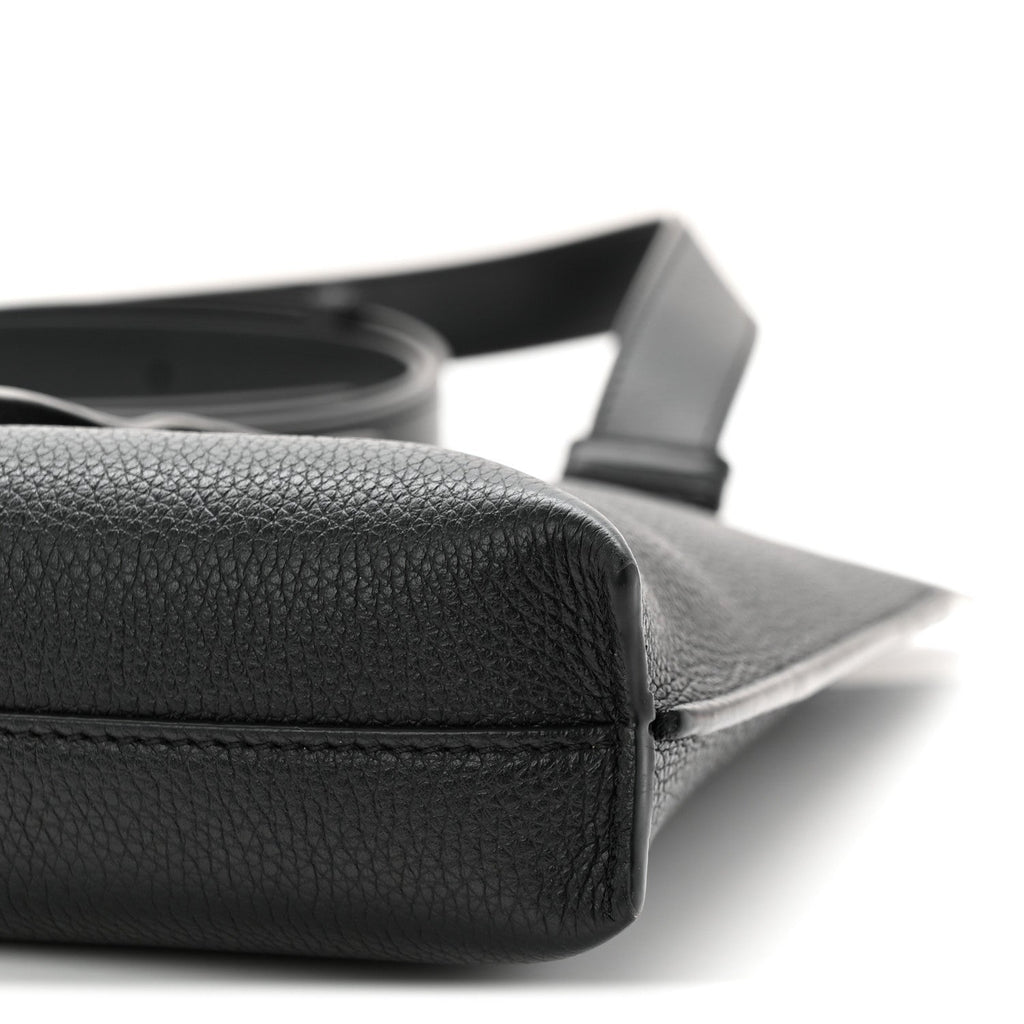 Soft Grained Calfskin Vertical T-Pocket Crossbody Bag Black