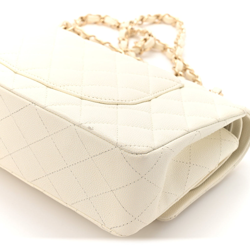 Caviar Quilted Medium Double Flap White