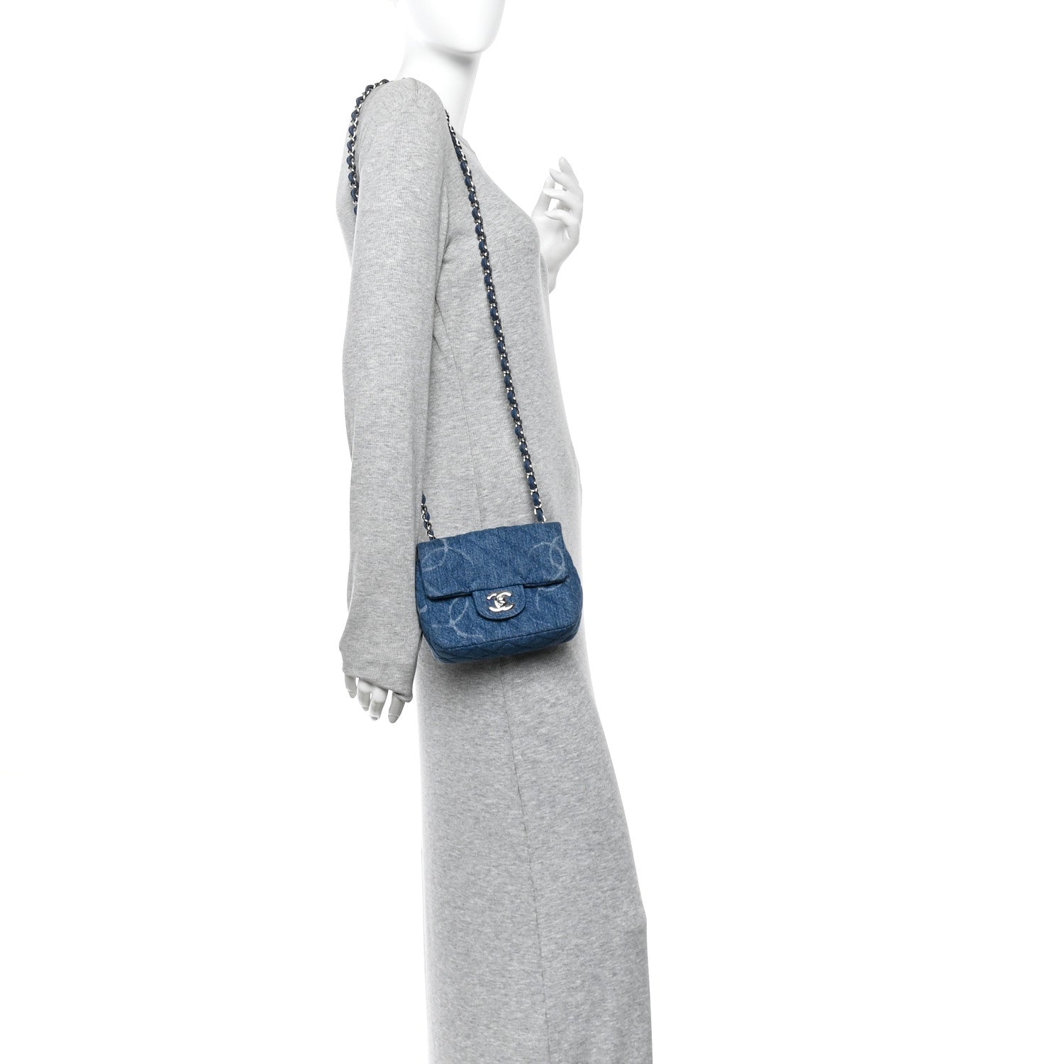 Denim CC Quilted Mini Square Flap Blue