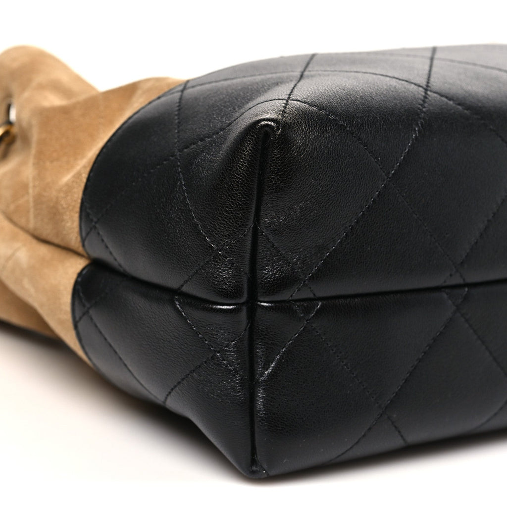 Suede Calfskin Shiny Lambskin Quilted Small Coco Base Shopping Bag Beige Black