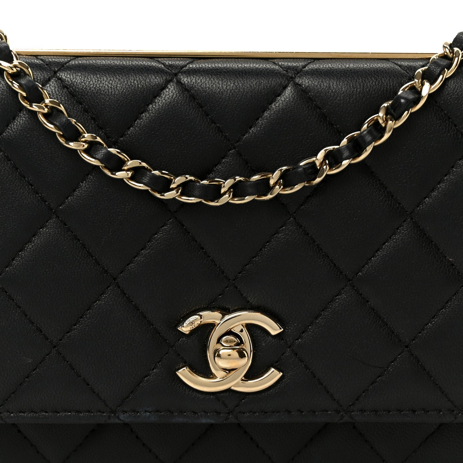 Lambskin Quilted Trendy CC Wallet On Chain WOC Black