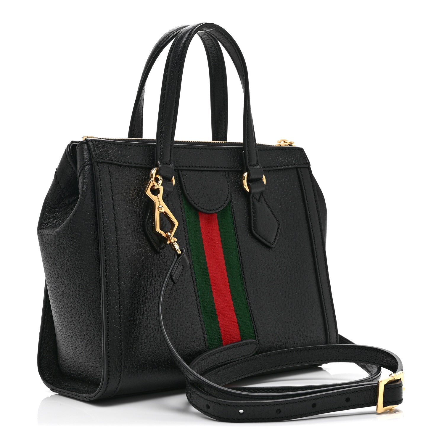 Textured Calfskin Web Small Ophidia Tote Bag Black