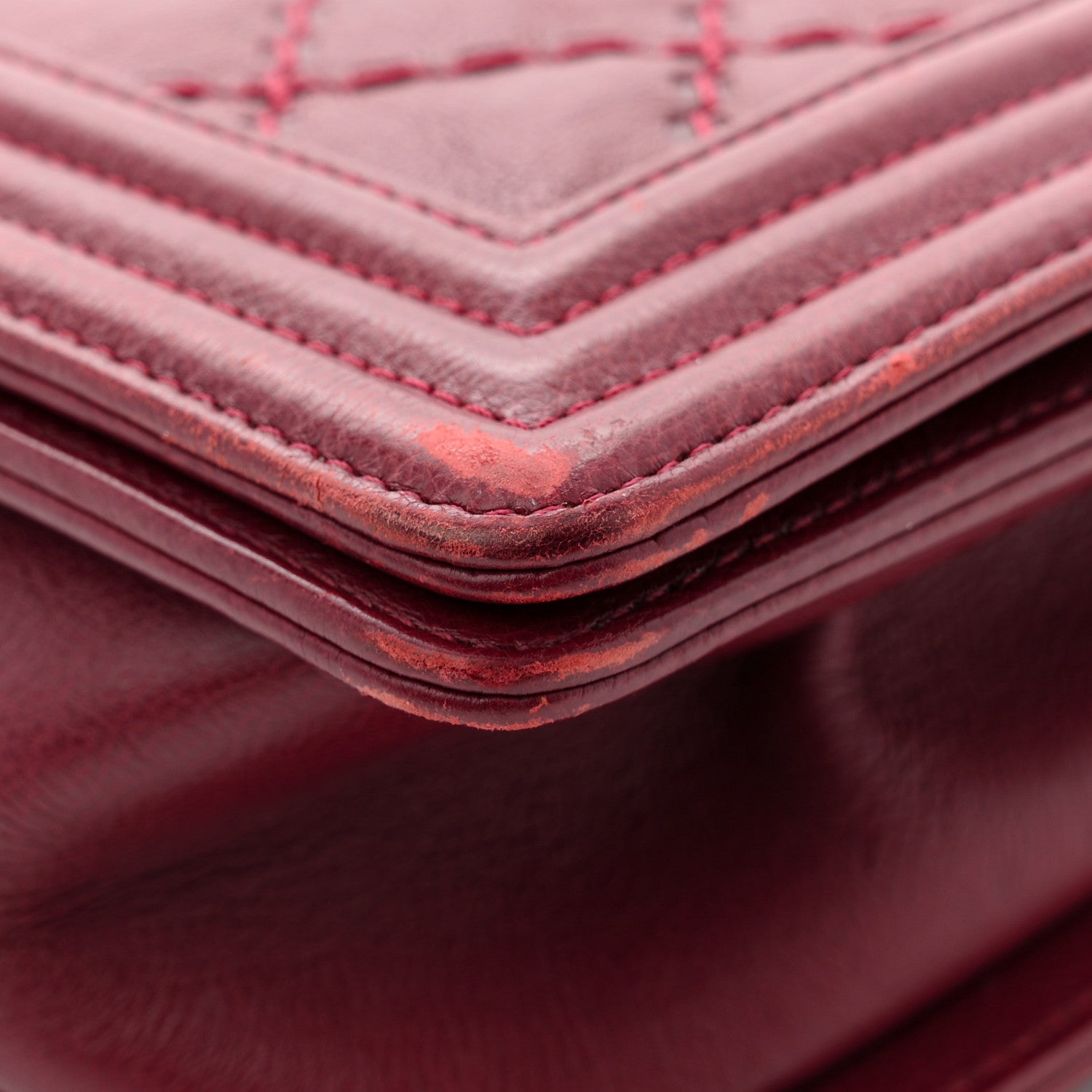 Calfskin Quilted Double Stitch New Medium Boy Flap Burgundy