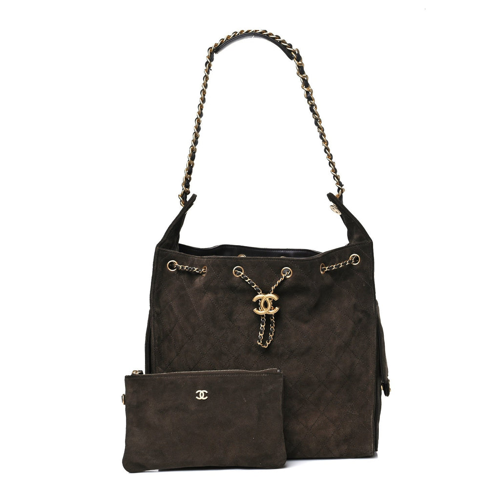 Suede Quilted Medium Chanel 25 Handbag Dark Brown