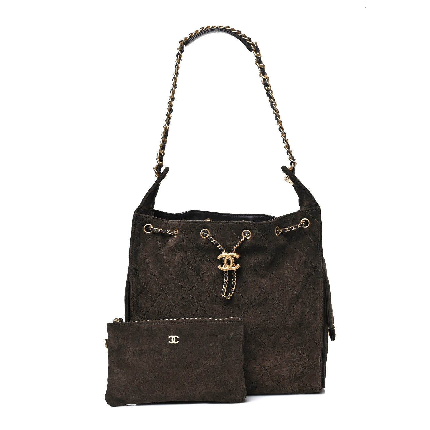 Suede Quilted Medium Chanel 25 Handbag Dark Brown