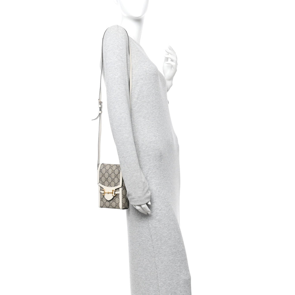 GG Supreme Monogram Azalea Calfskin Mini Horsebit 1955 Crossbody Bag Beige Ebony Mystic White