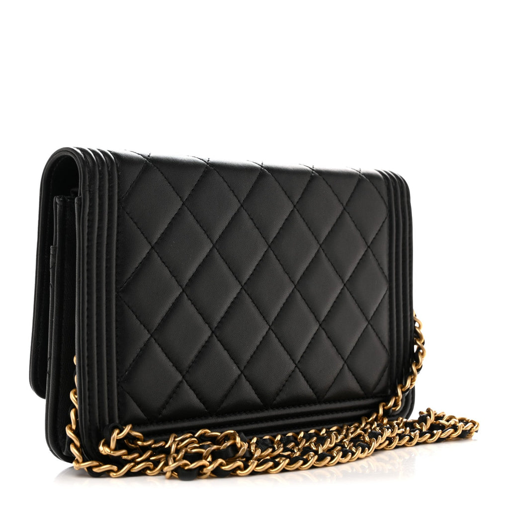 Lambskin Quilted Boy Wallet On Chain WOC Black