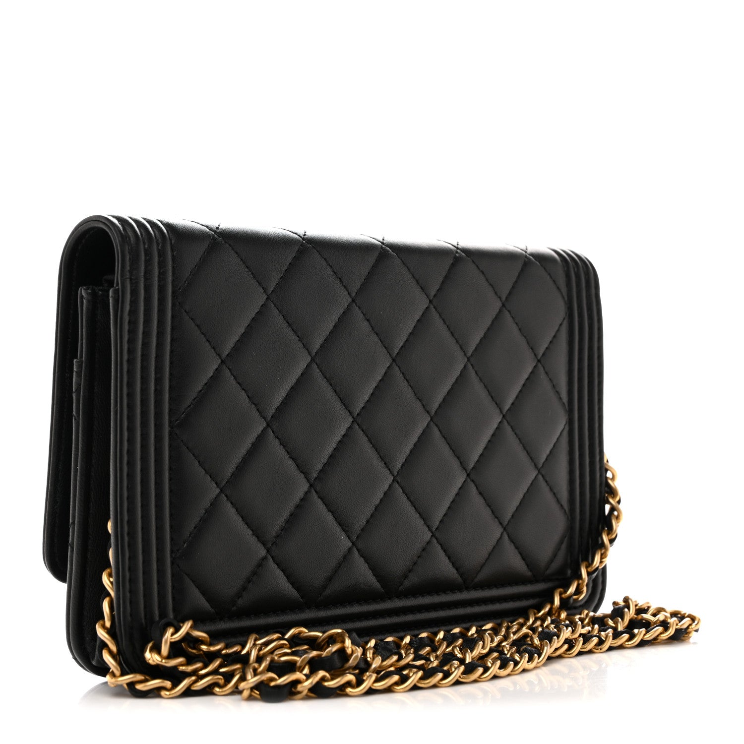 Lambskin Quilted Boy Wallet On Chain WOC Black