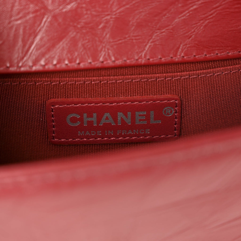 Aged Calfskin Chevron Quilted Small Jacket Boy Flap Red