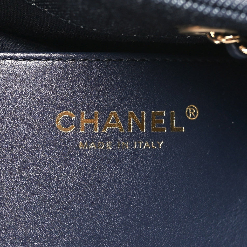 Denim Quilted Mini Chanel 25 Handbag Dark Blue