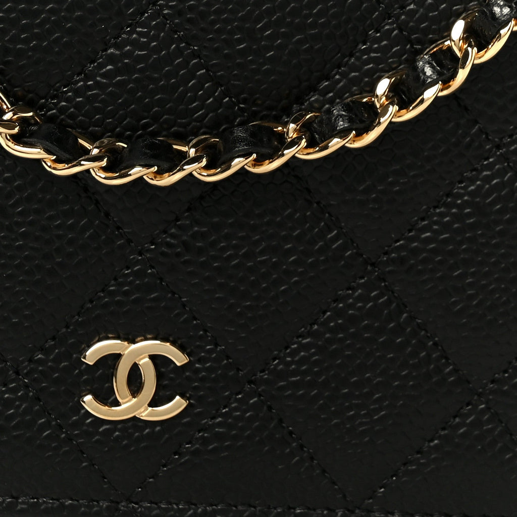 Caviar Quilted Wallet on Chain WOC Black