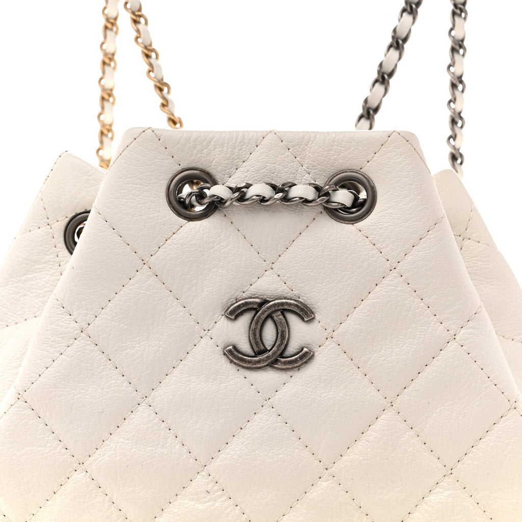 Patent Goatskin Quilted Small Gabrielle Backpack White