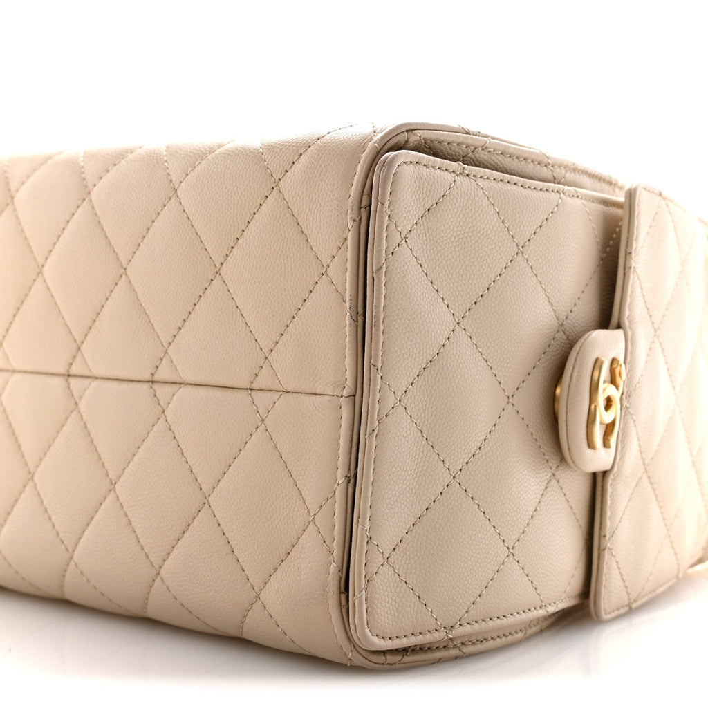 Caviar Quilted Small Chanel 25 Handbag Beige