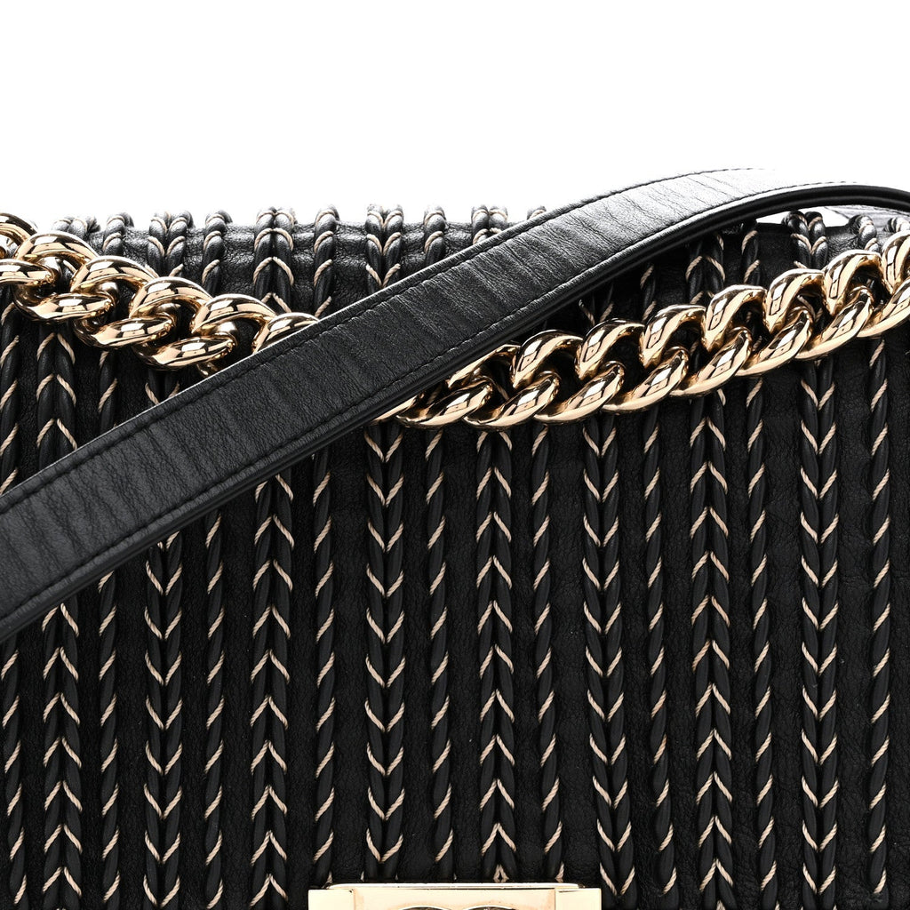 Calfskin Braided Medium Boy Flap Black