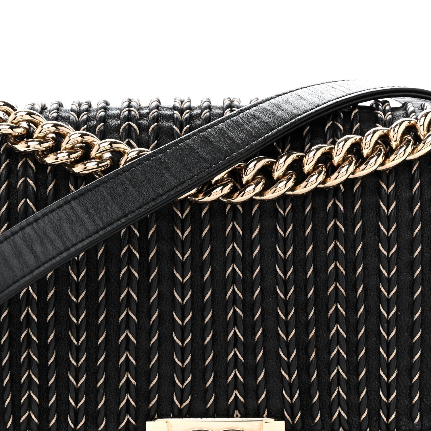 Calfskin Braided Medium Boy Flap Black