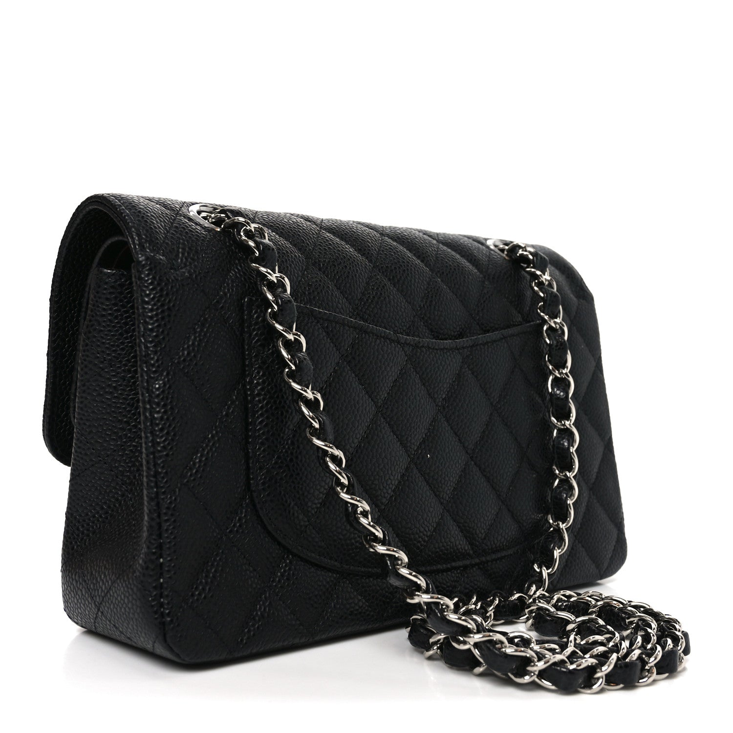 Caviar Quilted Medium Double Flap Black