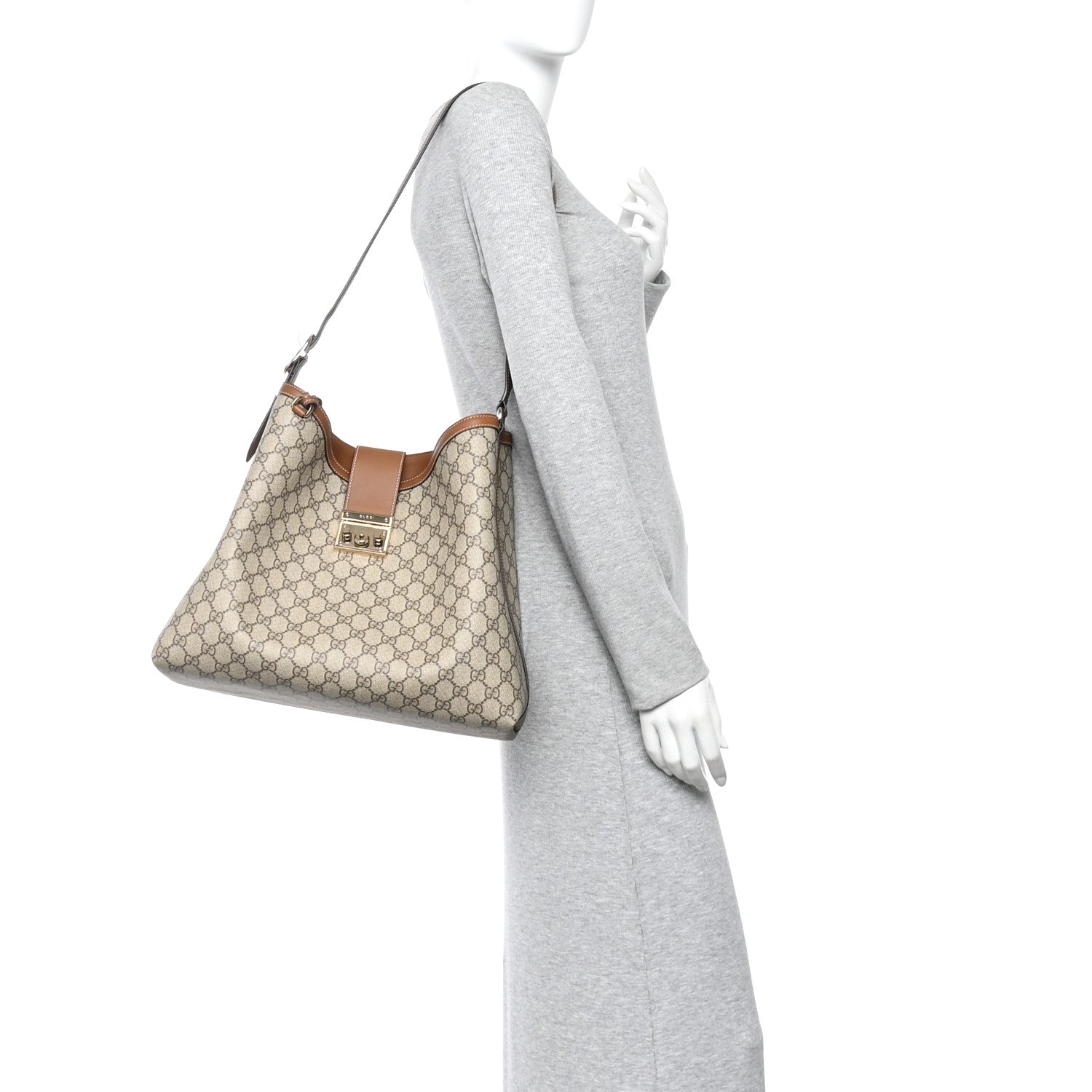 GG Icon Monogram Padlock Shoulder Bag Beige Dark Brown