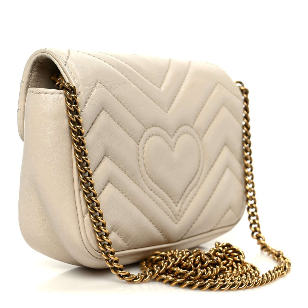 Calfskin Matelasse Super Mini GG Marmont Shoulder Bag White