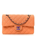 Caviar Quilted Rainbow CC Small Double Flap Orange
