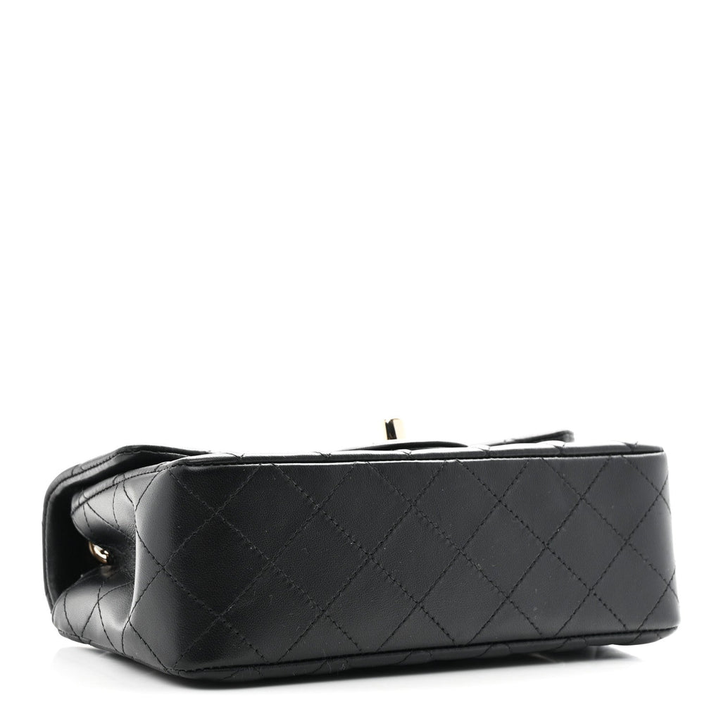 Lambskin Quilted Mini Rectangular Flap Black