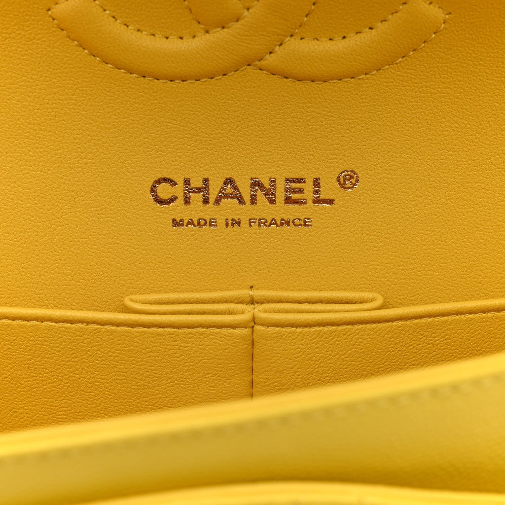 Caviar Quilted Medium Double Flap Yellow