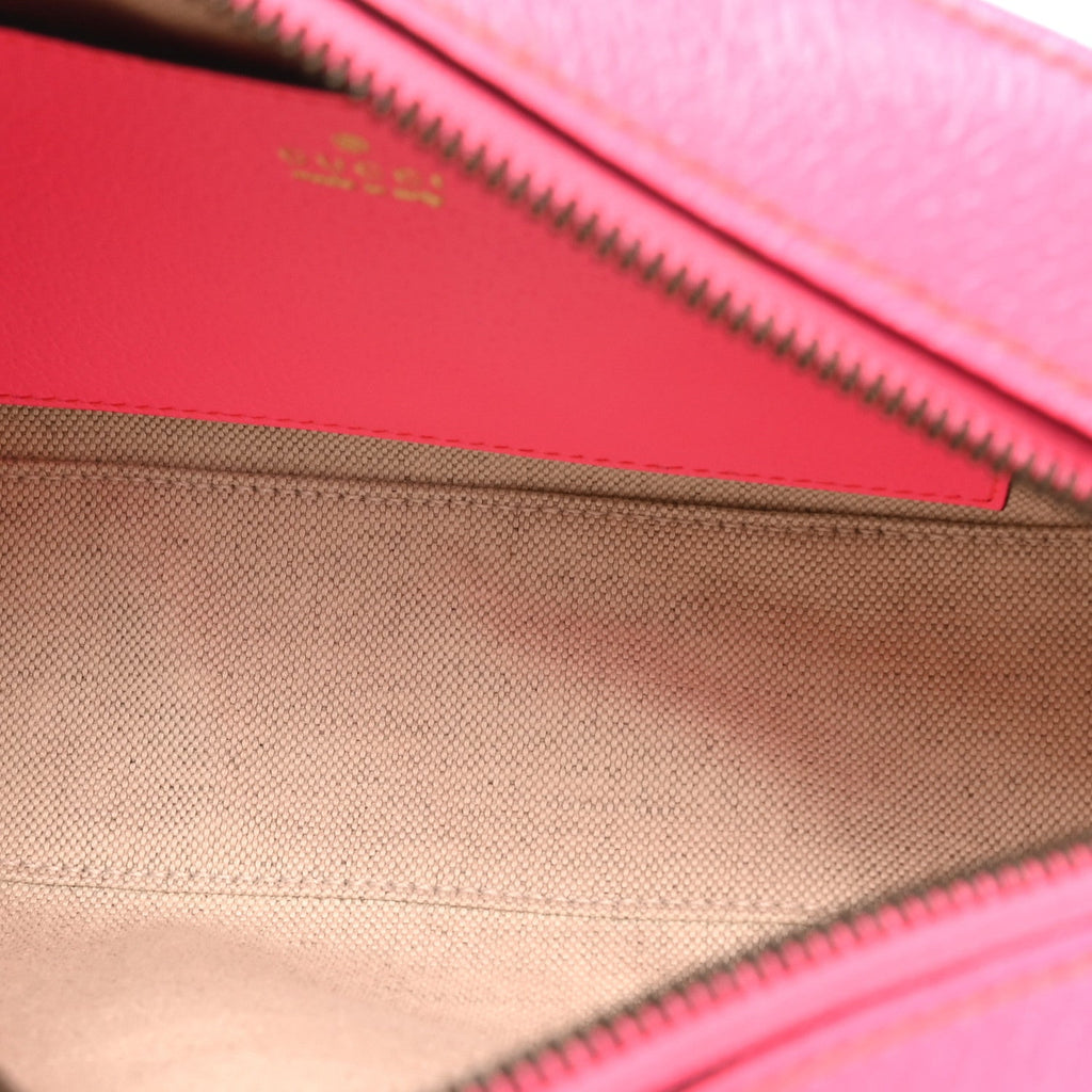 GG Supreme Monogram Textured Dollar Calfskin Web Ophidia Small Crossbody Bag Beige Ebony Fuchsia