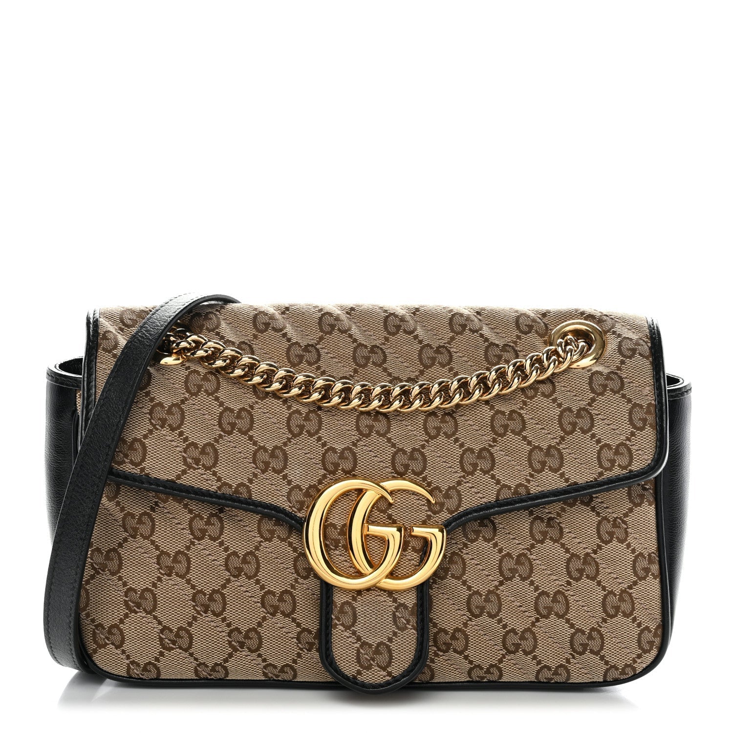 Monogram Matelasse Diagonal Small GG Marmont Shoulder Bag Beige Black