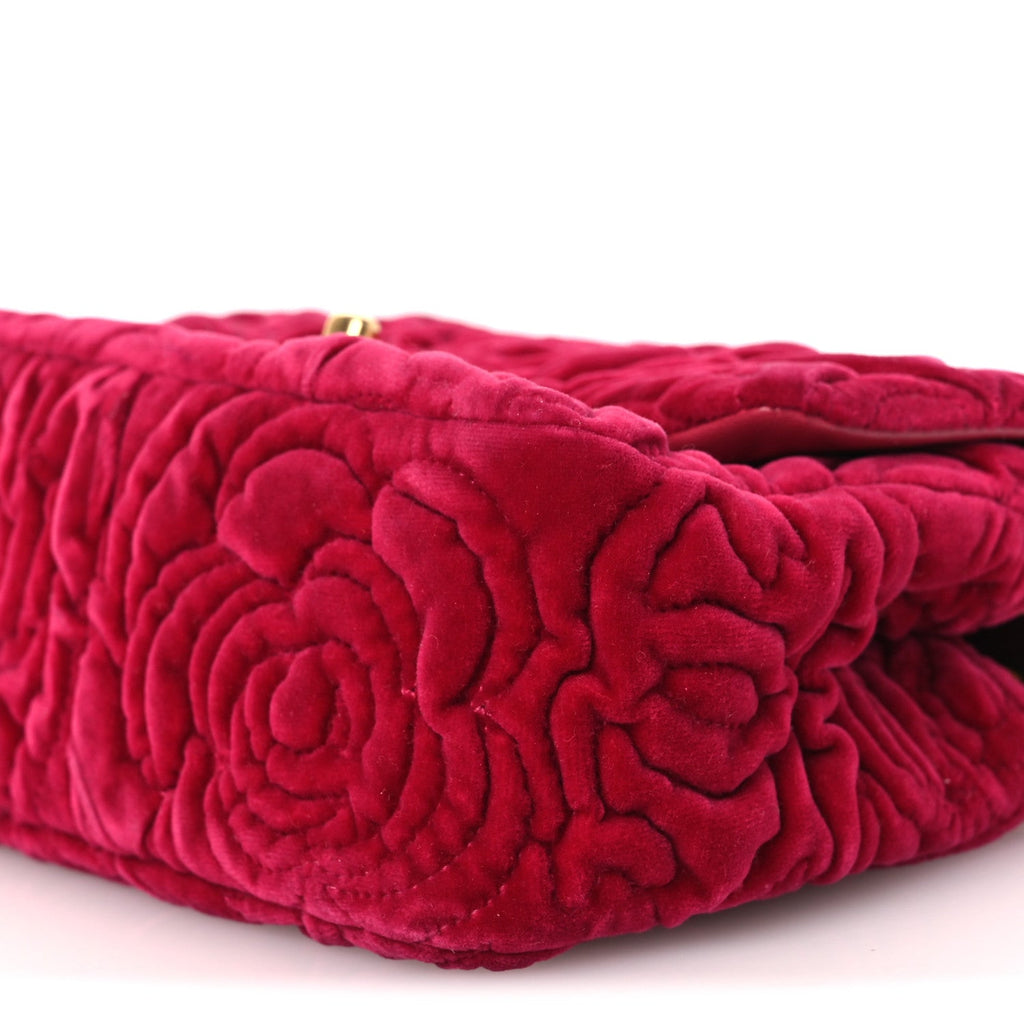 Velvet Camellia Embossed Mini Square Flap Fushia