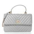 Lambskin Chevron Quilted Medium Trendy CC Dual Handle Flap Bag Grey