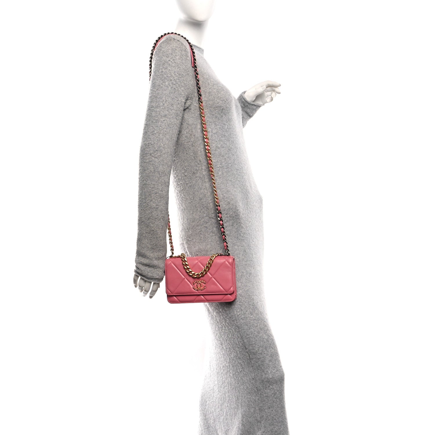 Lambskin Quilted Chanel 19 Wallet On Chain WOC Pink