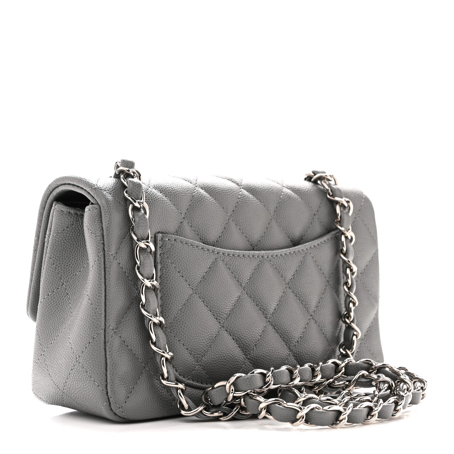 Caviar Quilted Mini Rectangular Flap Grey