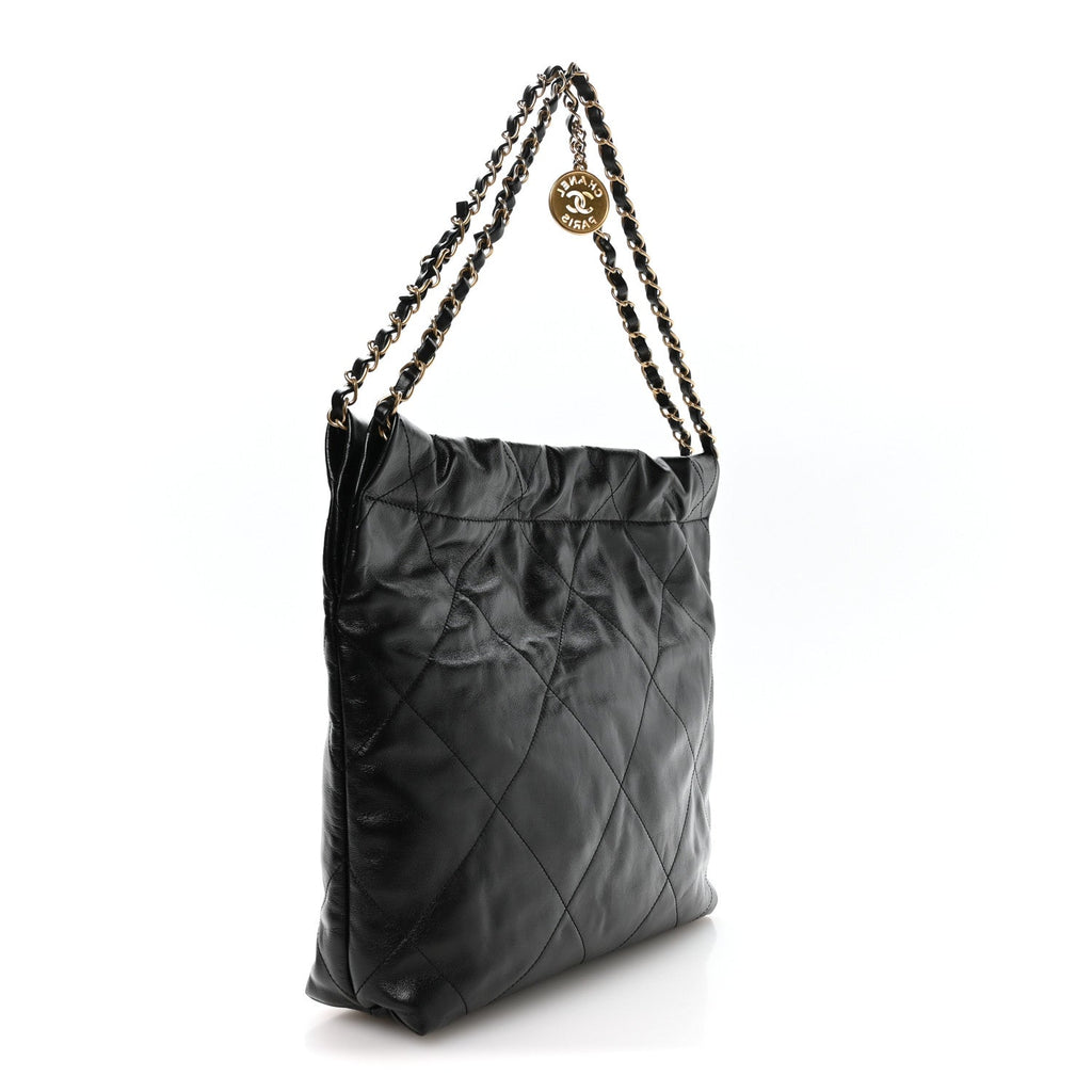 Shiny Calfskin Quilted Small Chanel 22 Black