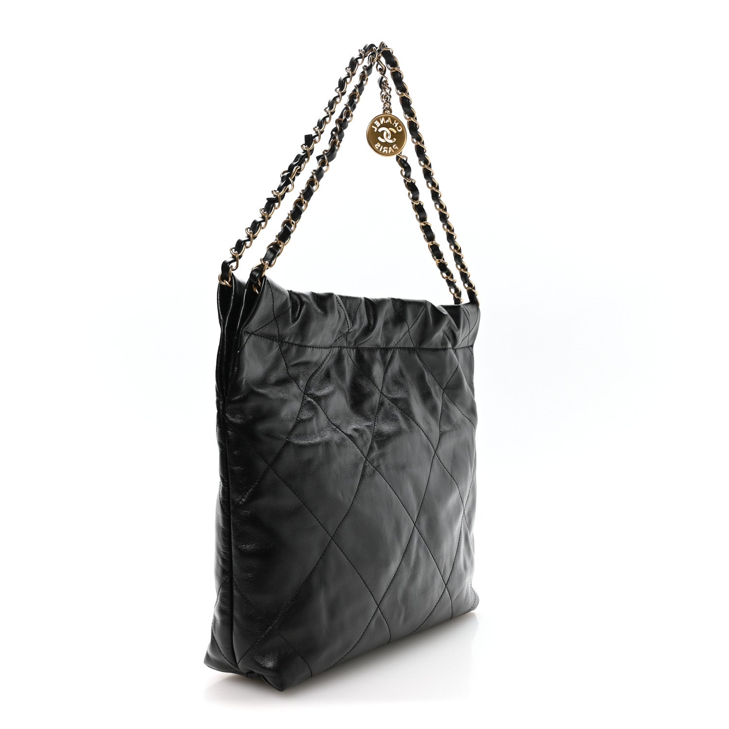 Shiny Calfskin Quilted Small Chanel 22 Black