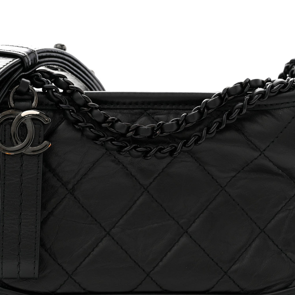 Aged Calfskin Quilted Small Gabrielle Hobo So Black