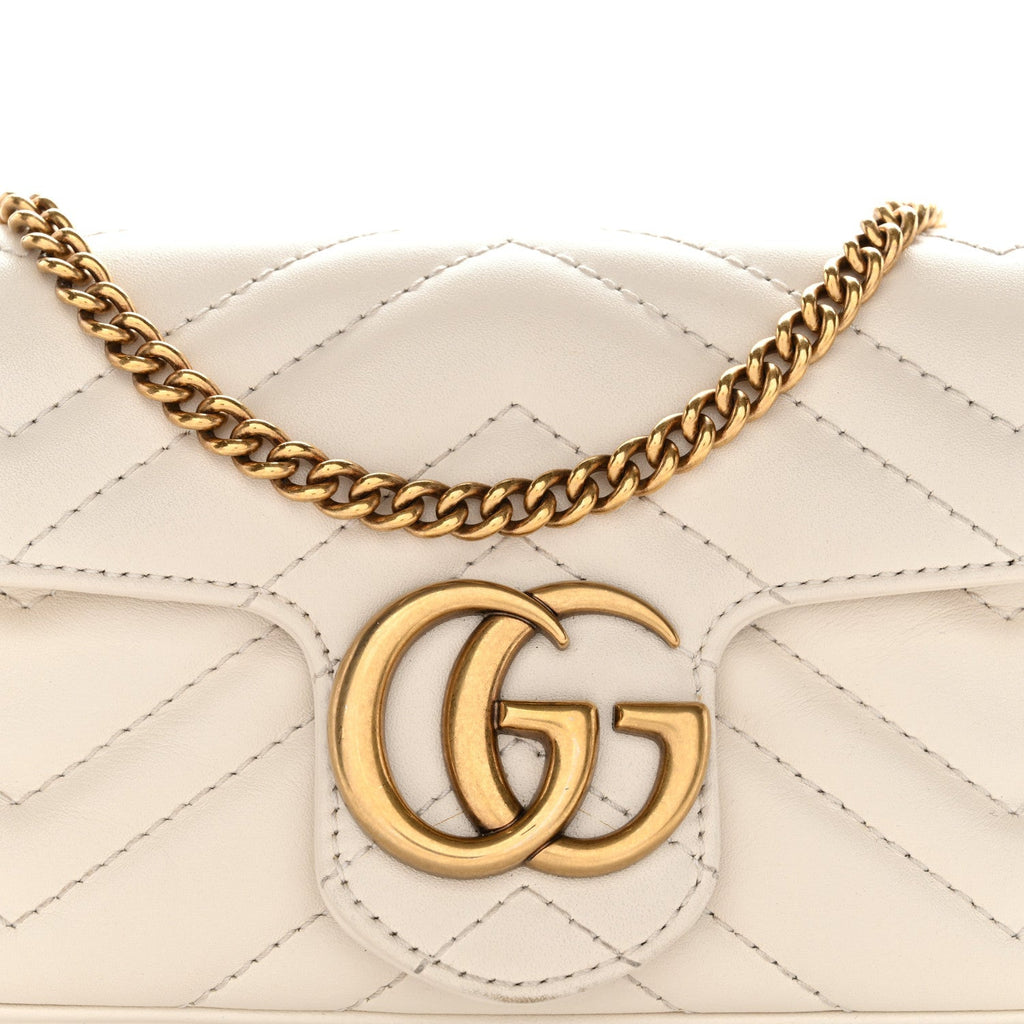 Calfskin Matelasse Super Mini GG Marmont Shoulder Bag White