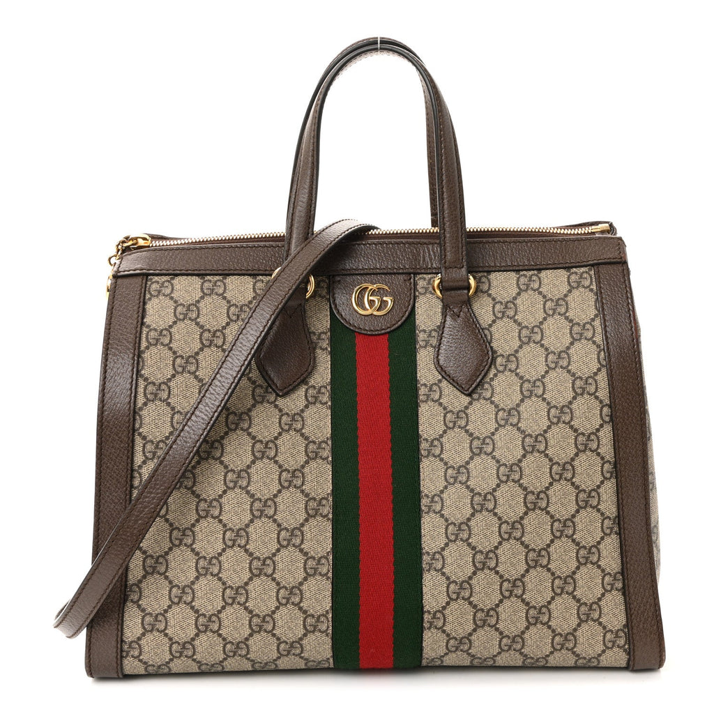 GG Supreme Monogram Web Medium Ophidia Tote Bag Brown