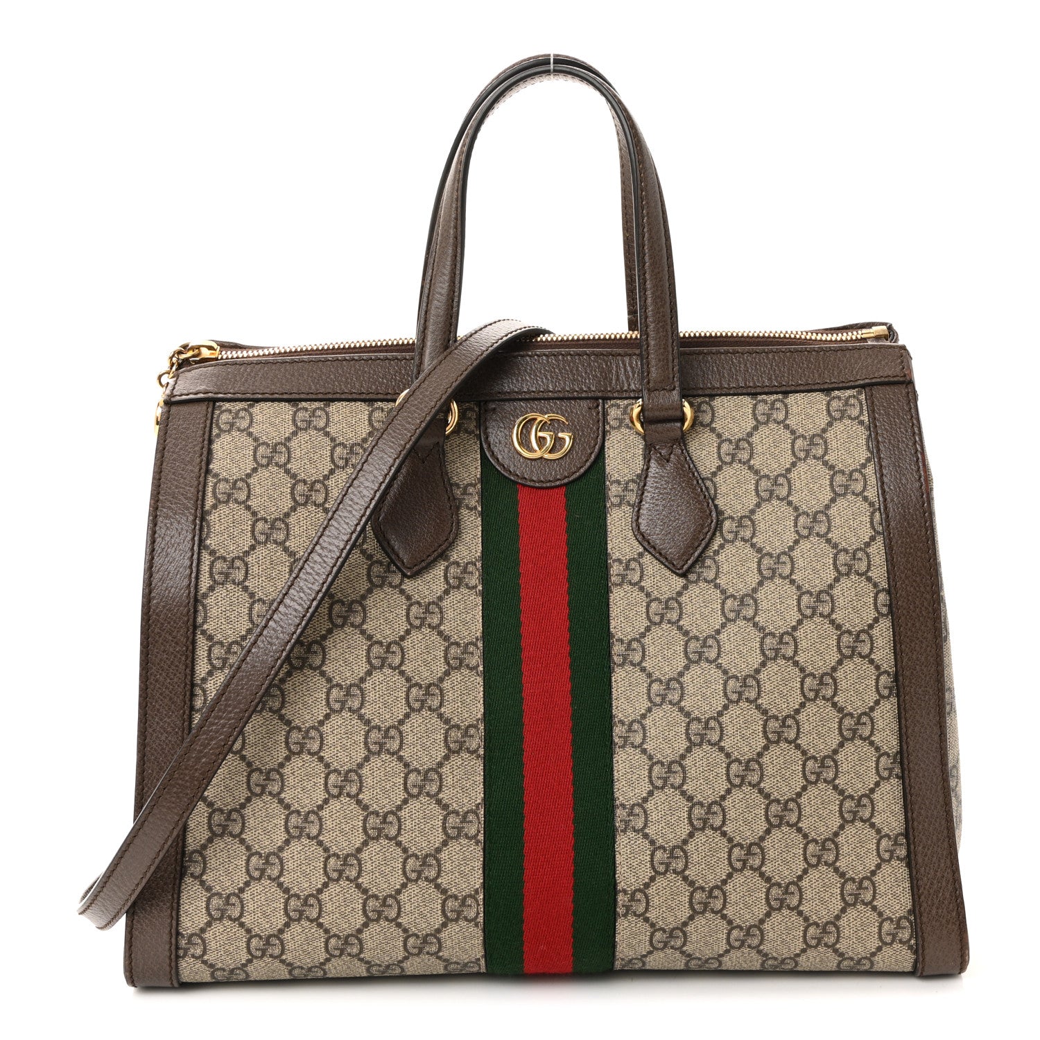 GG Supreme Monogram Web Medium Ophidia Tote Bag Brown