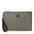 GG Supreme Monogram Azalea Calfskin Retro Interlocking G Wristlet Pouch Beige Ebony Brown Sugar