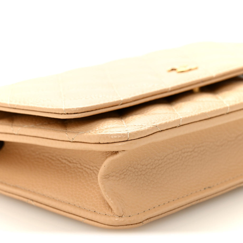 Caviar Quilted Wallet on Chain WOC Beige