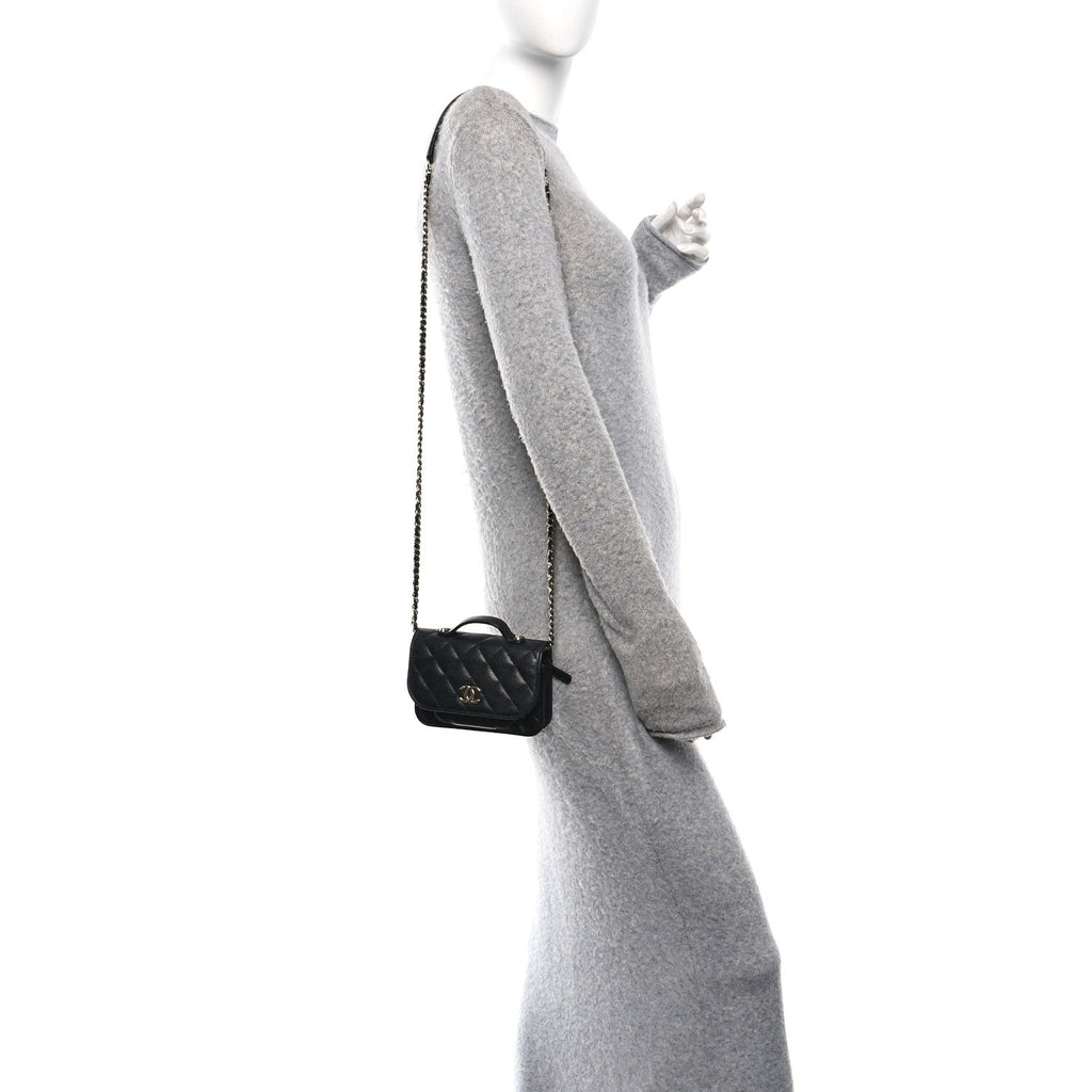 Caviar Quilted Business Affinity Clutch With Chain Black