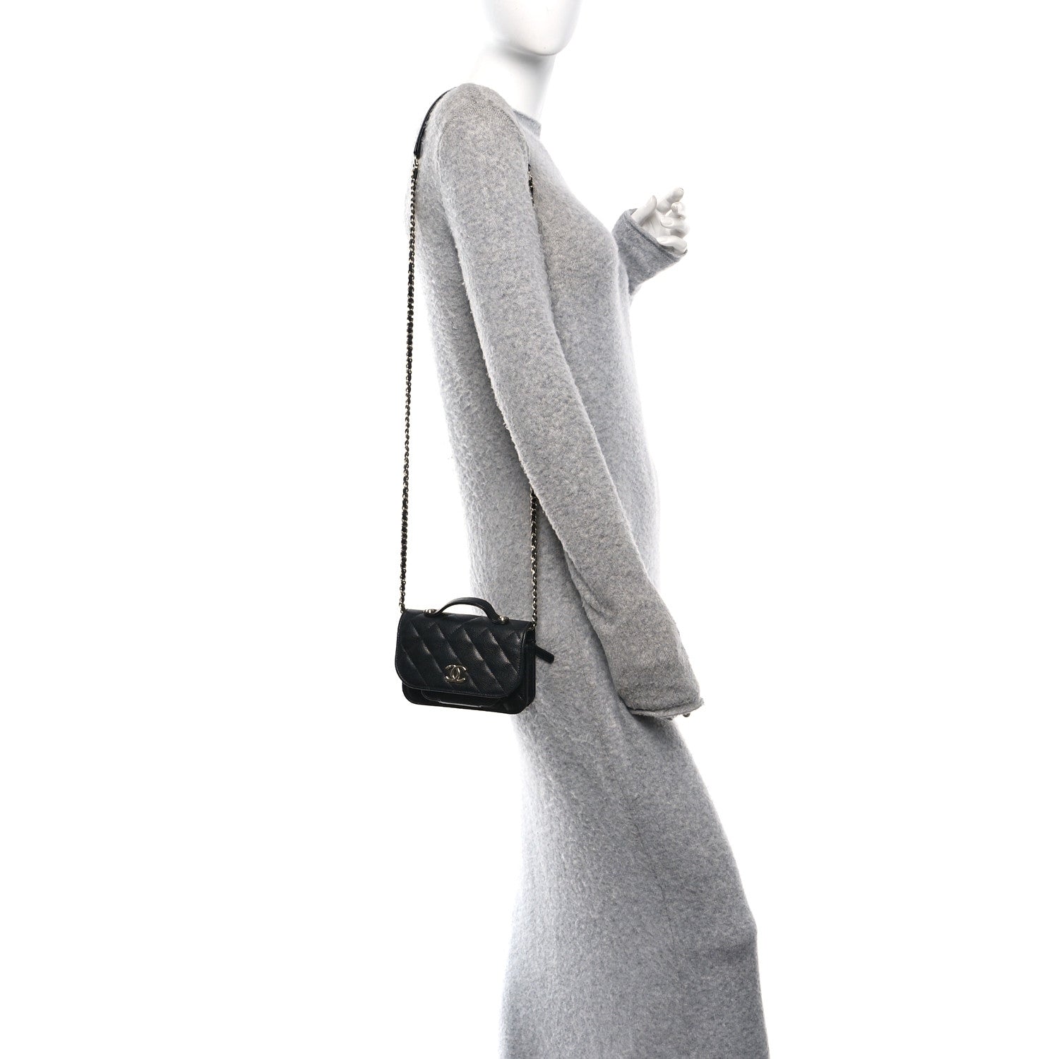 Caviar Quilted Business Affinity Clutch With Chain Black