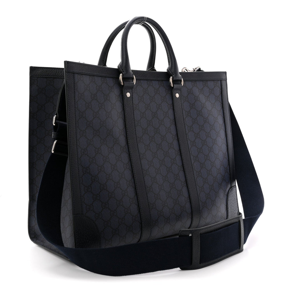 GG Supreme Monogram Textured Dollar Calfskin Large Ophidia Tote Bag Black Blue