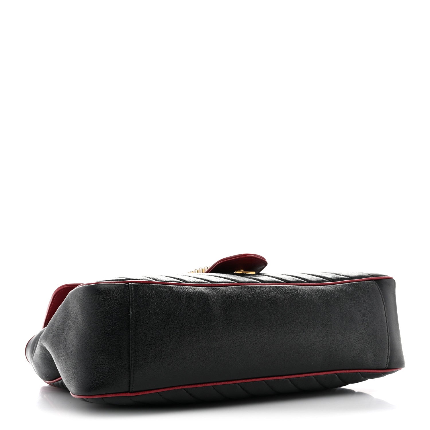 Vintage Effect Calfskin Matelasse Diagonal Large Torchon GG Marmont Shoulder Bag Black Romantic Cherry